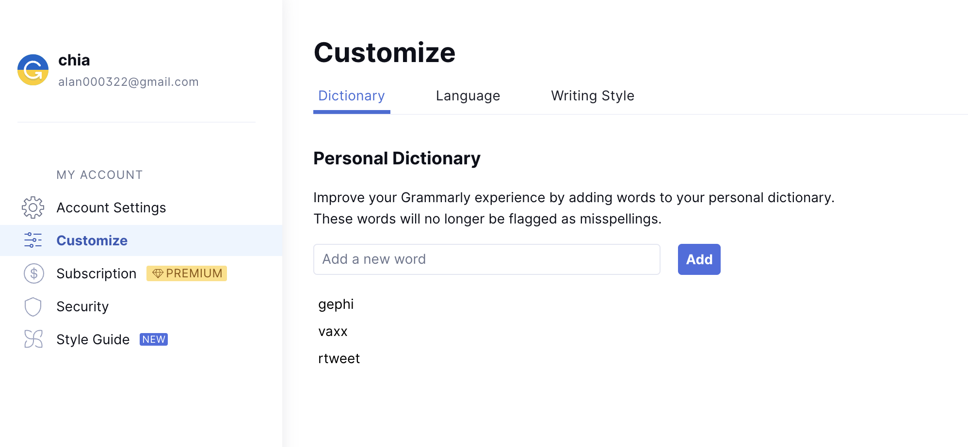 Grammarly custom